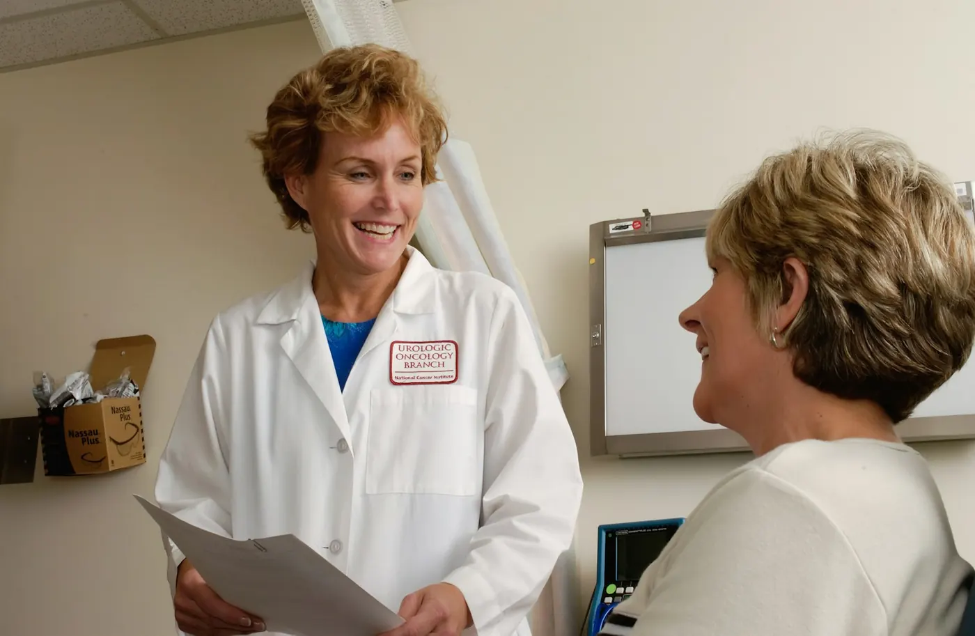A doctor talking with a patient in a clinic