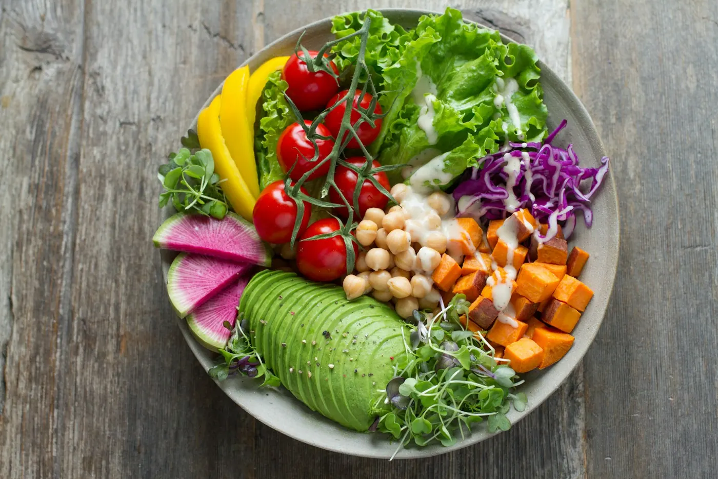 A bowl of vegetables and grains